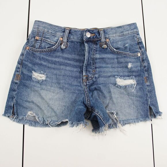 We The Free People Makai Cutoff Denim Distressed Shorts Womens Sz 26 - Picture 1 of 11